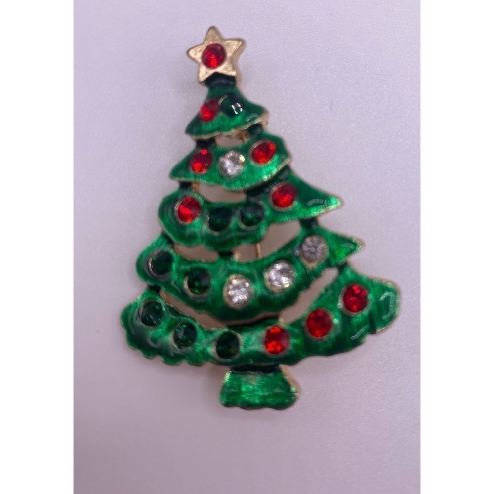 4/$20 Rhinestone Embellished Enamel Christmas Tree Pin